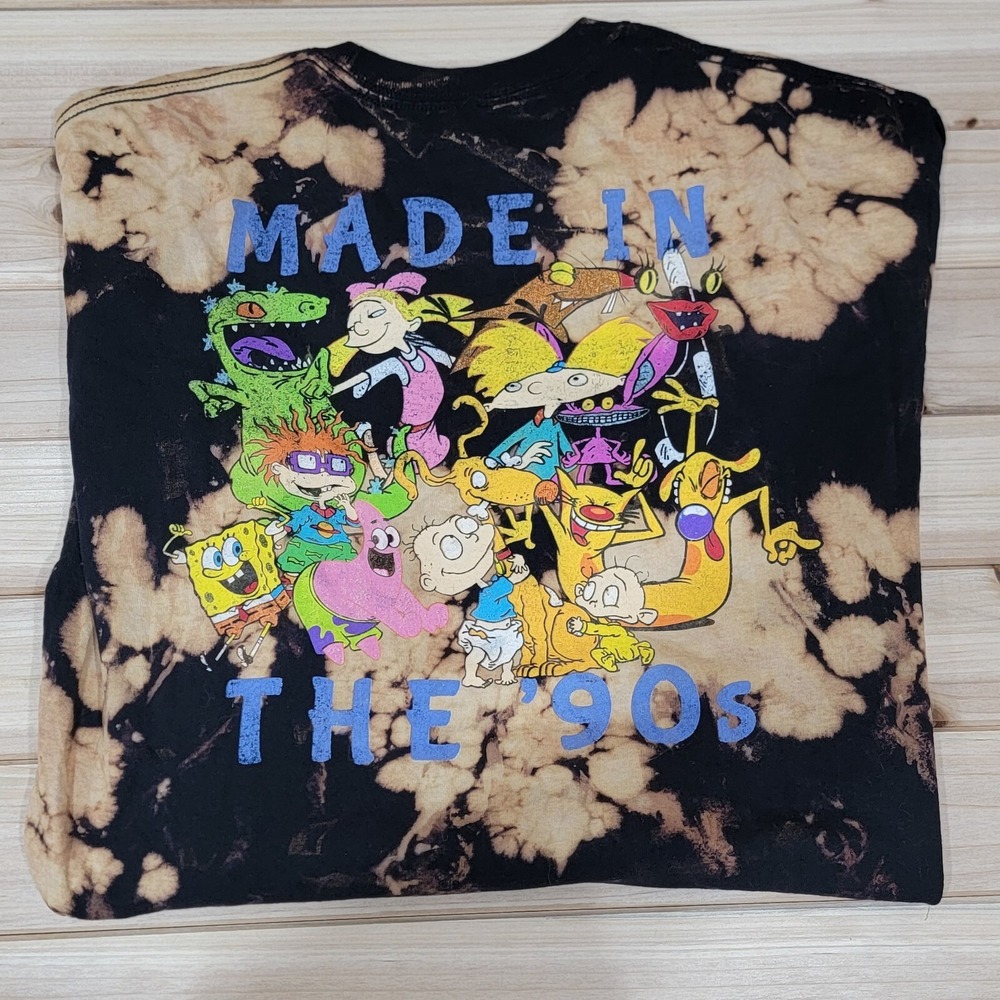 Nickelodeon  Long Sleeve Black White Tie Dye‎ Double Sided Print Sz XL Rugrats